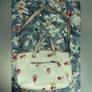 Coach White Floral Leather Shoulder Bag